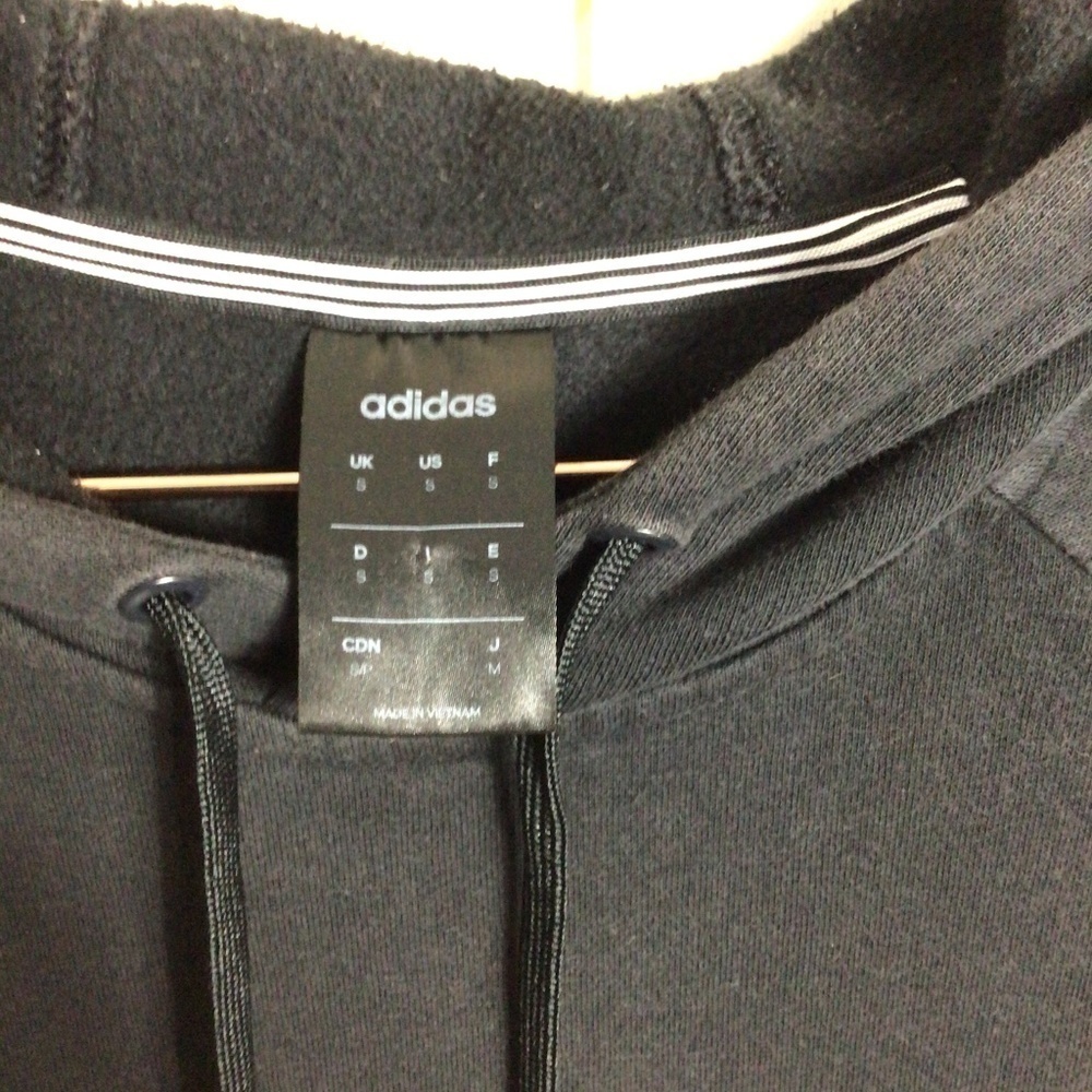 Adidas 3-STRIPES LINEAR LOGO PULLOVER HOODIE Sweatshirt Black White Small - Picture 3 of 7